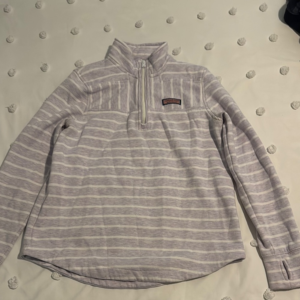 Vineyard Vines Light Gray and White Zip-Up